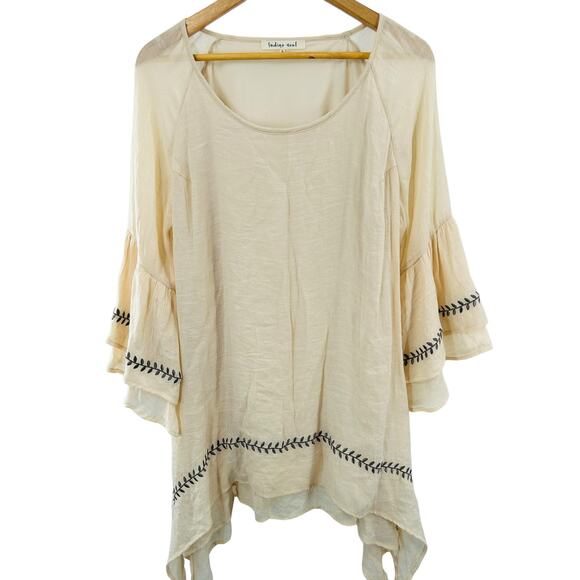 Indigo Soul Cream Blouse w/ Black Accents Women’s L | EUC - Picture 5 of 11